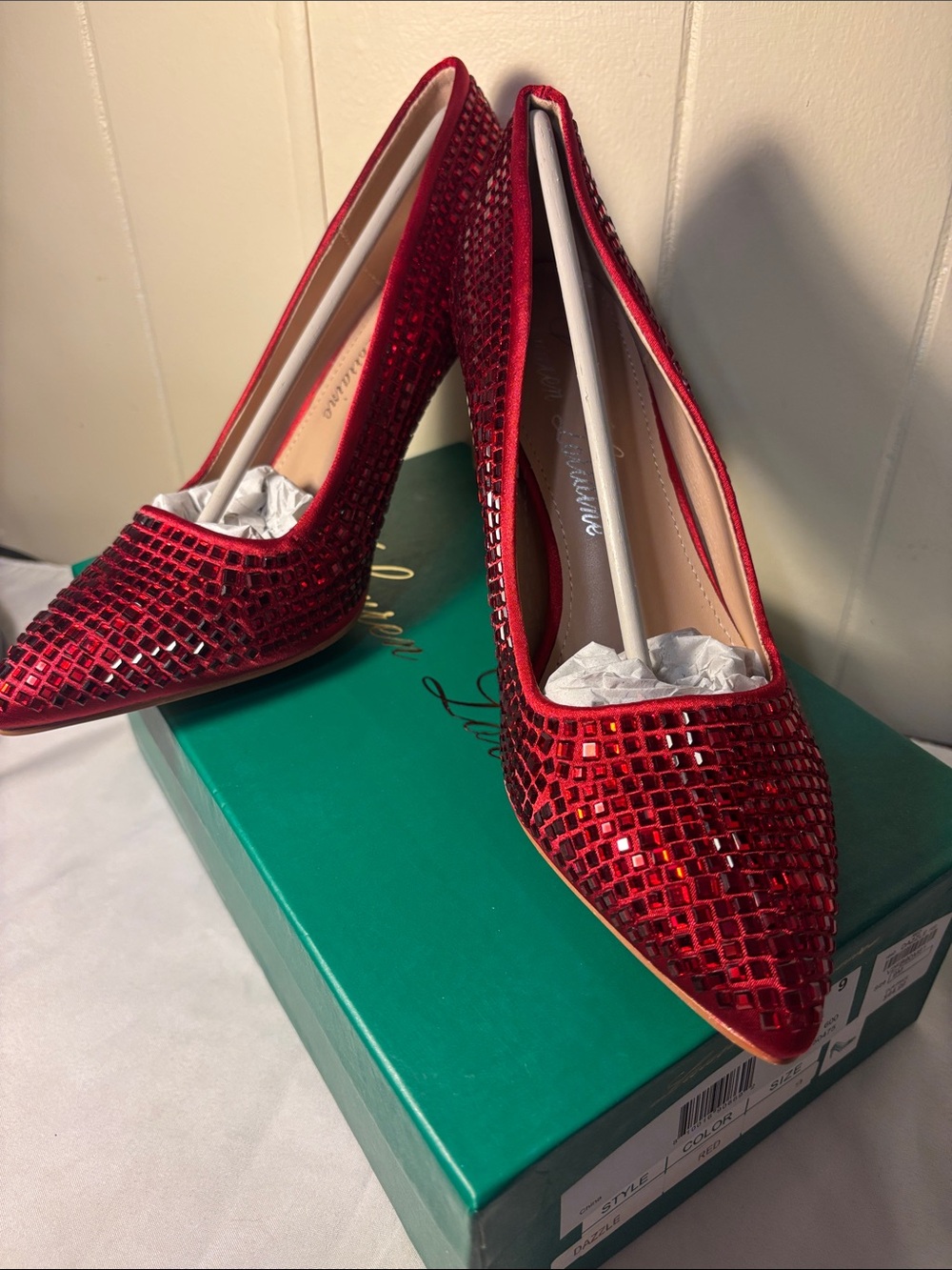 NIB Lauren Lorraine Dazzle Red Rhinestone Pumps Sz 9 – Discontinued